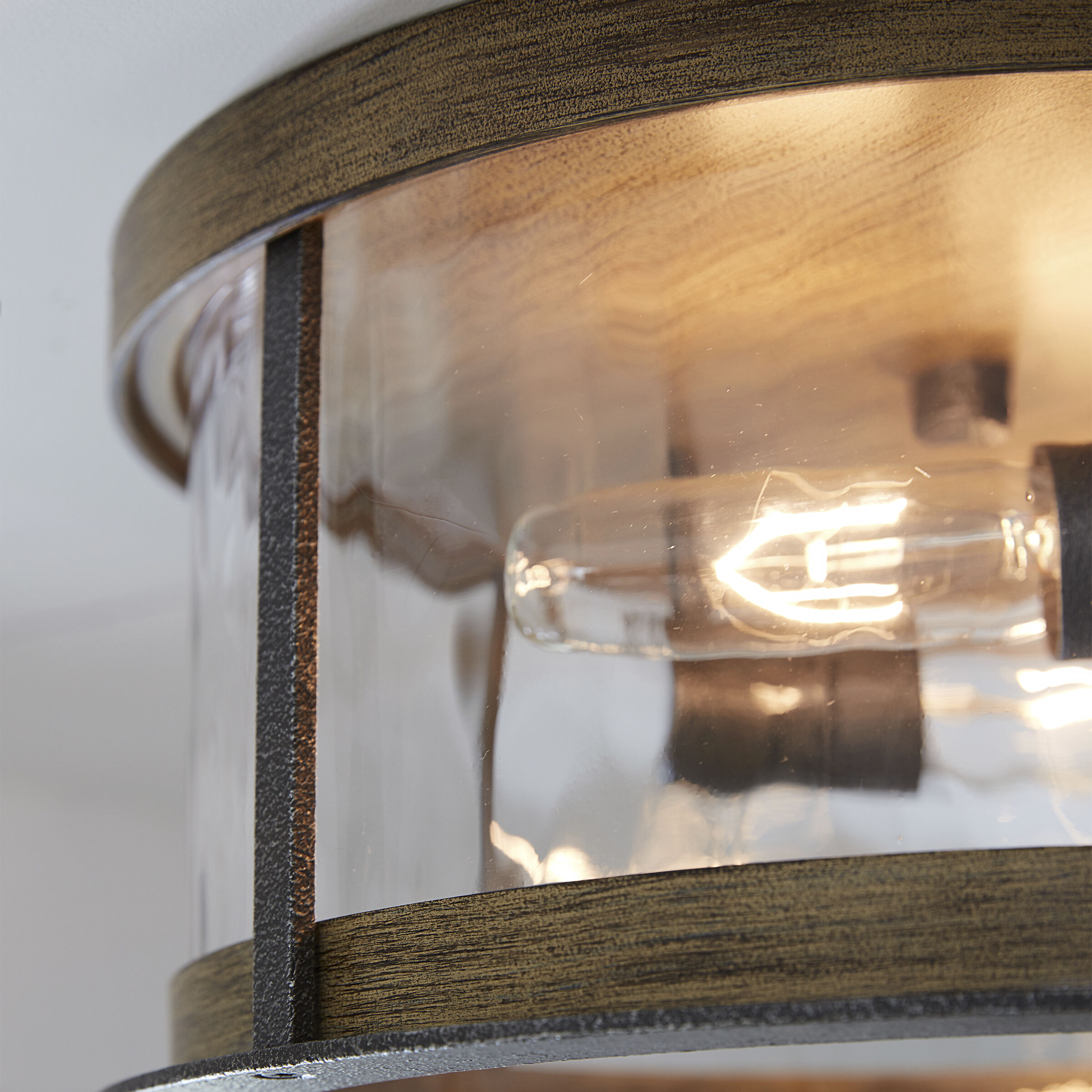 Lanesnoro 2 Light 13.75 inch Distressed Weathered Oak / Slate Grey Metal Flush Mount Ceiling Light