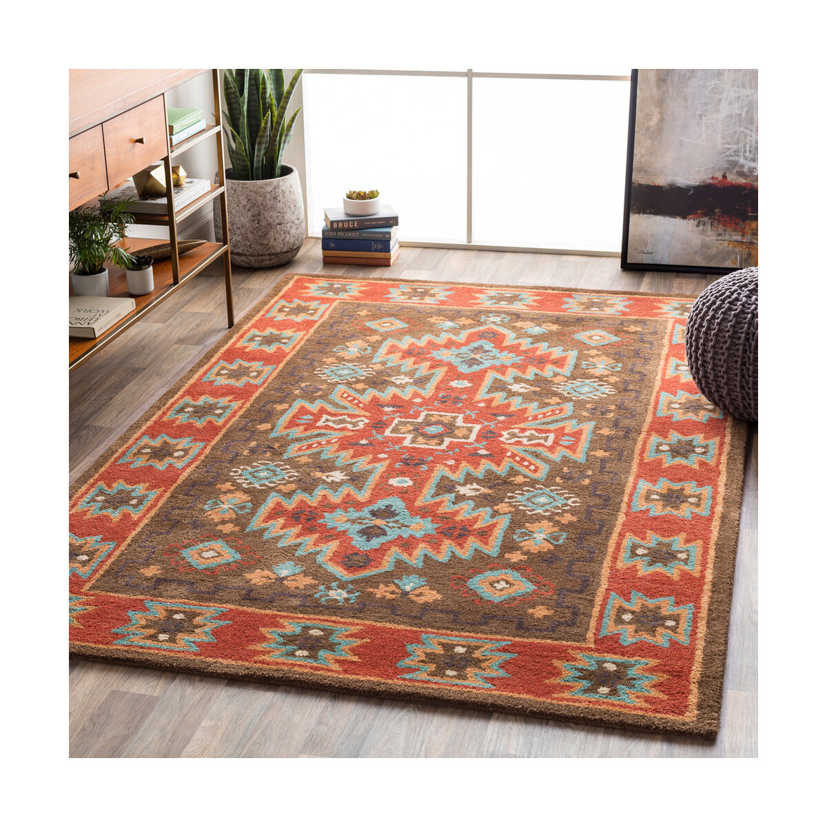 Bryndle 96 X 60 inch Dark Brown/Rust/Aqua/Camel/Khaki Rugs, Wool