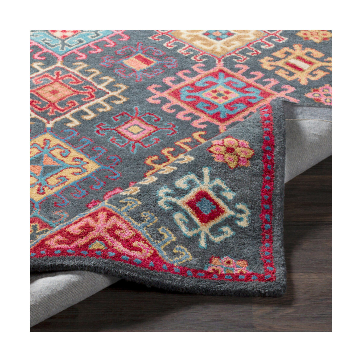 Olivia 36 X 24 inch Bright Pink/Dark Red/Charcoal/Peach/Wheat/Tan/Aqua Rugs, Rectangle