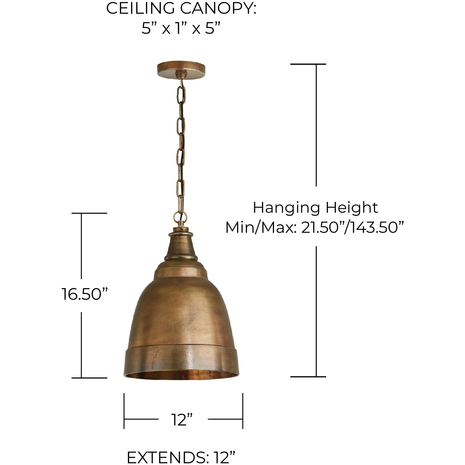 Regent 1 Light 12 inch Oxidized Brass Pendant Ceiling Light