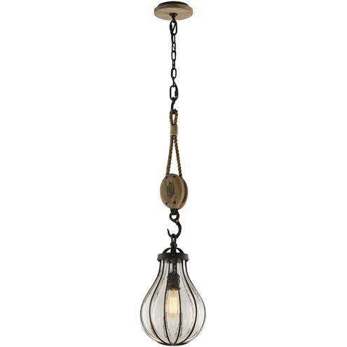 Olive 1 Light 9 inch Vintage Iron With Rustic Wood Pendant Ceiling Light