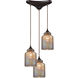 Kankakee 3 Light 12 inch Oil Rubbed Bronze Multi Pendant Ceiling Light, Configurable