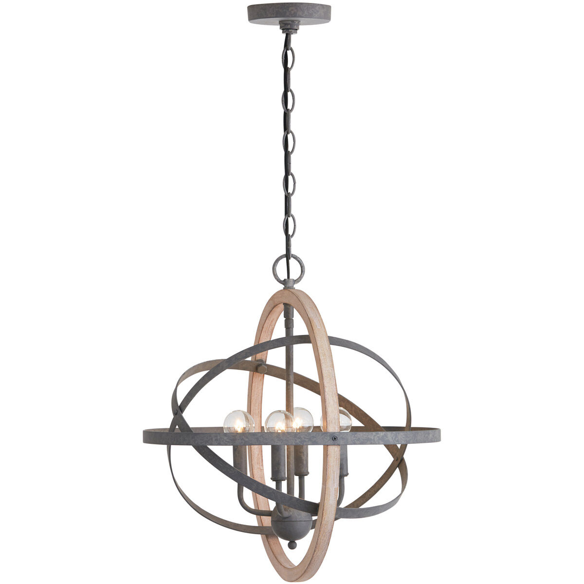 Chandler 4 Light 18 inch Iron and Wood Pendant Ceiling Light