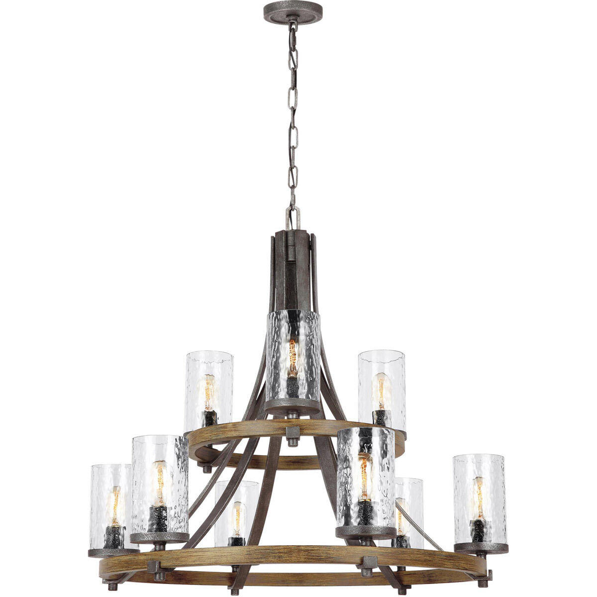Lanesnoro 9 Light 32.75 inch Distressed Weathered Oak and Slated Grey Metal Chandelier Ceiling Light