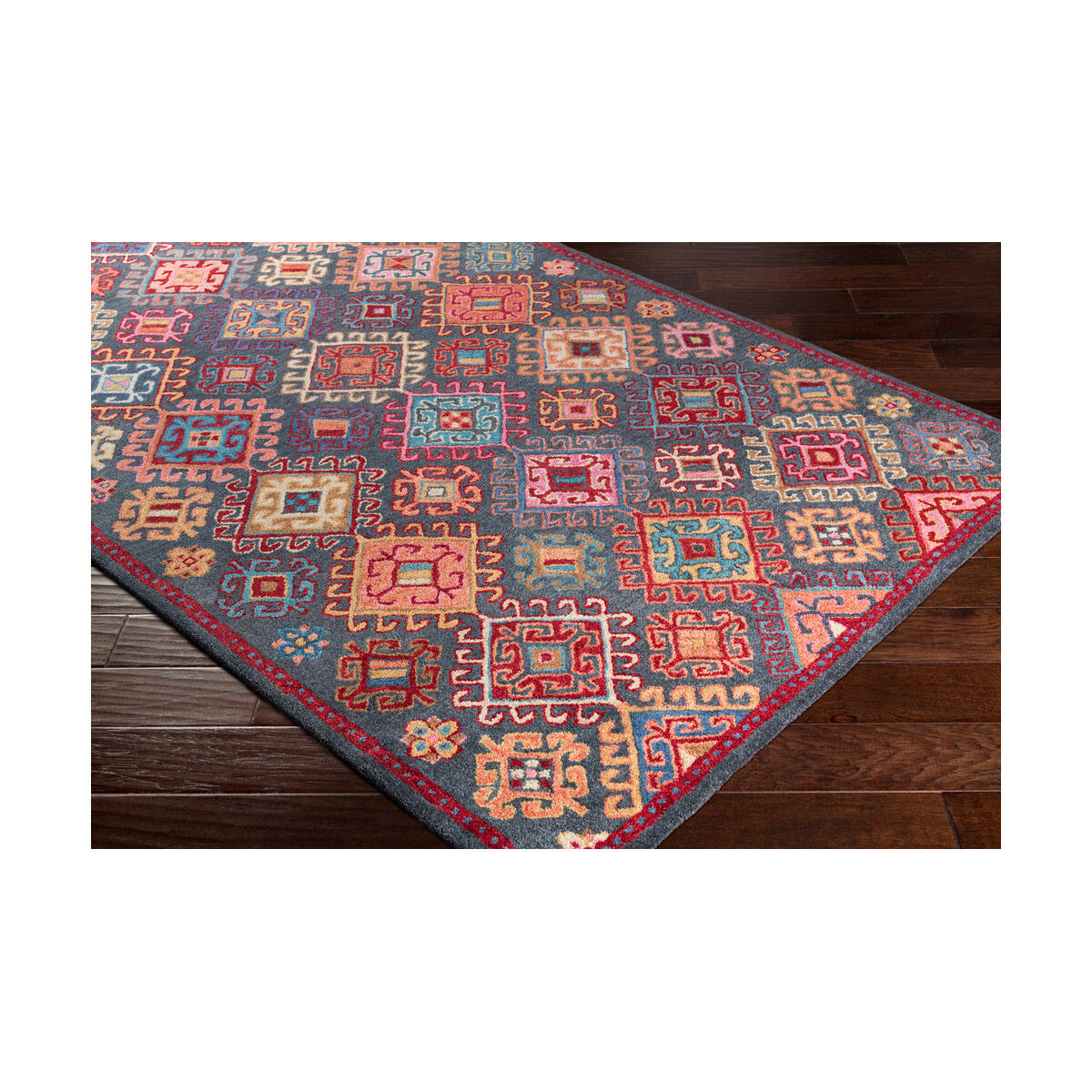 Olivia 36 X 24 inch Bright Pink/Dark Red/Charcoal/Peach/Wheat/Tan/Aqua Rugs, Rectangle