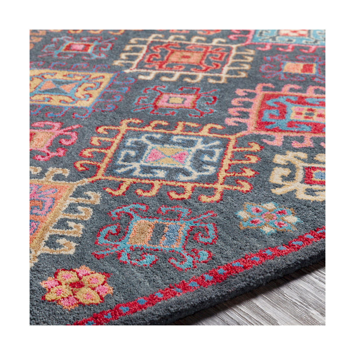 Olivia 36 X 24 inch Bright Pink/Dark Red/Charcoal/Peach/Wheat/Tan/Aqua Rugs, Rectangle