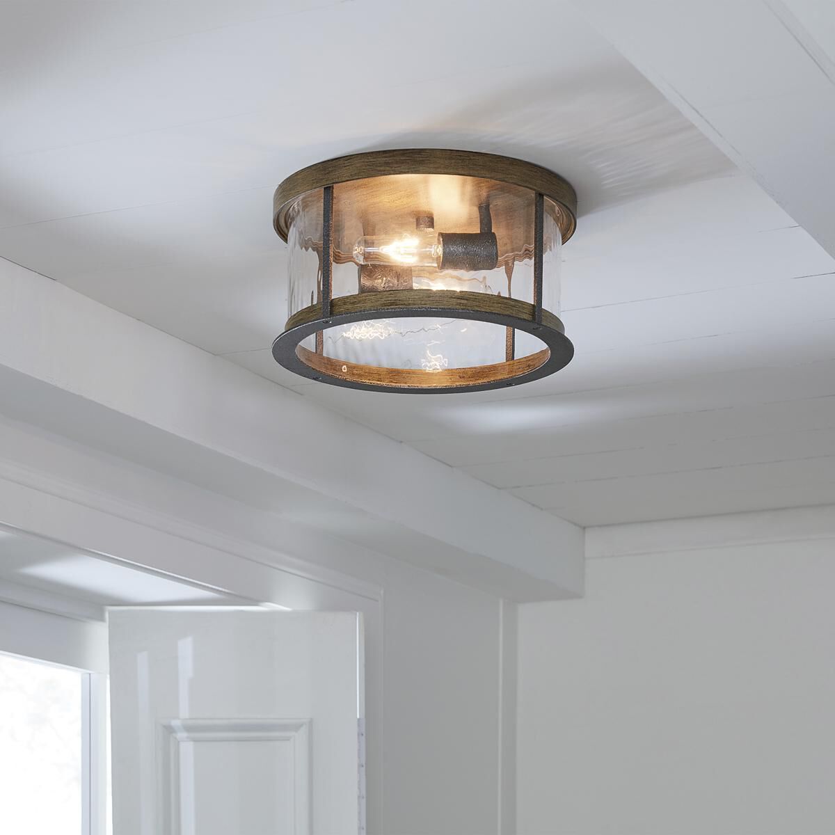 Lanesnoro 2 Light 13.75 inch Distressed Weathered Oak / Slate Grey Metal Flush Mount Ceiling Light