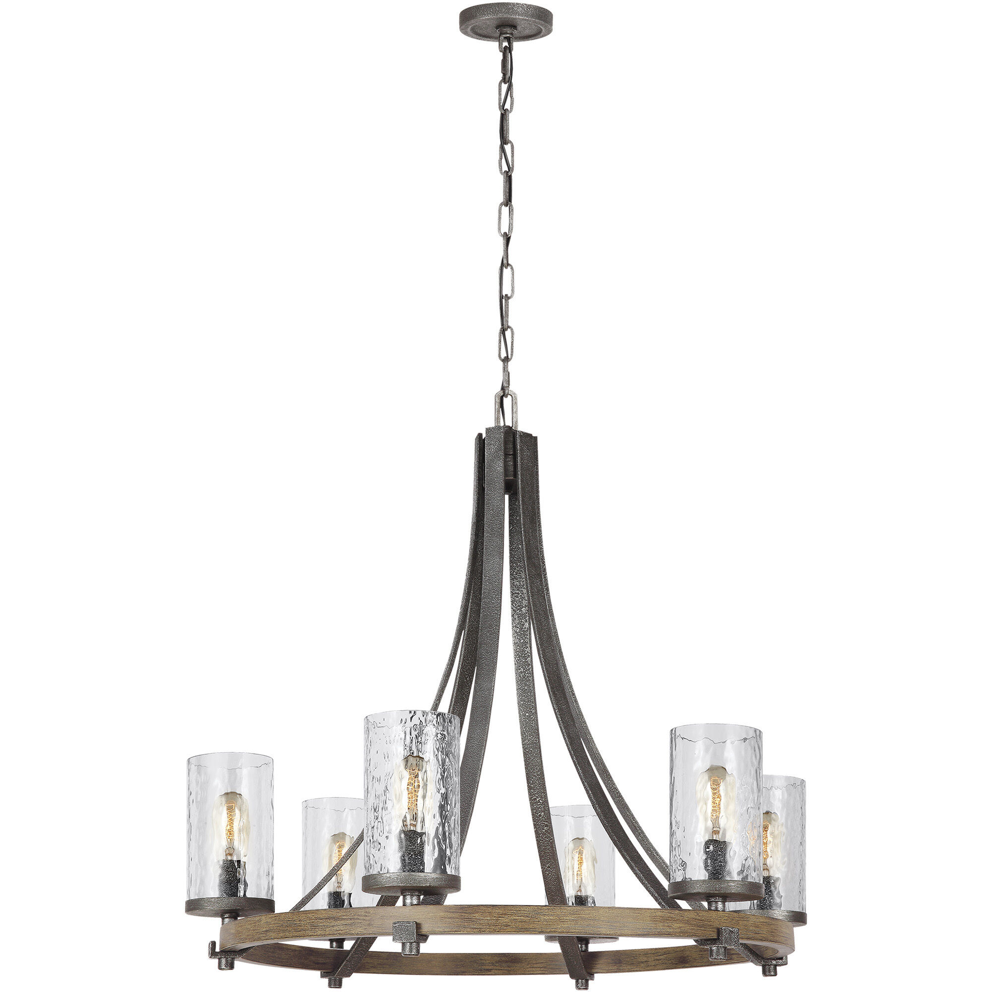 Lanesnoro 6 Light 30.5 inch Distressed Weathered Oak and Slated Grey Metal Chandelier Ceiling Light