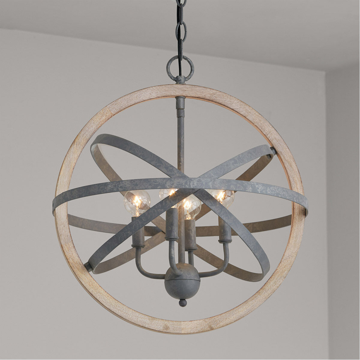 Chandler 4 Light 18 inch Iron and Wood Pendant Ceiling Light