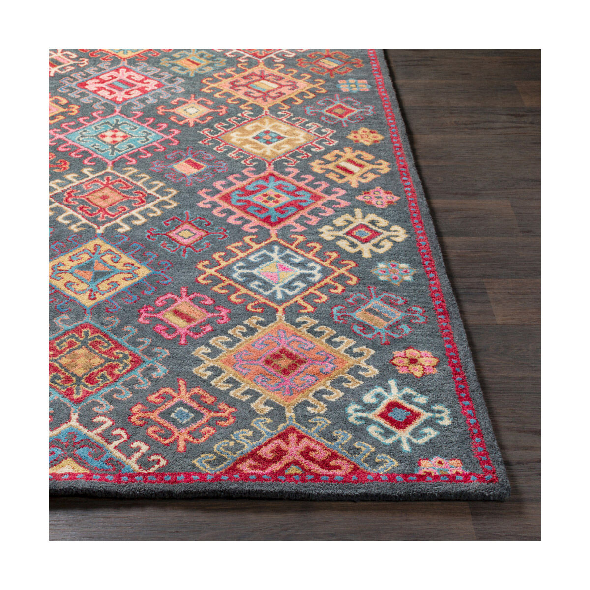 Olivia 36 X 24 inch Bright Pink/Dark Red/Charcoal/Peach/Wheat/Tan/Aqua Rugs, Rectangle
