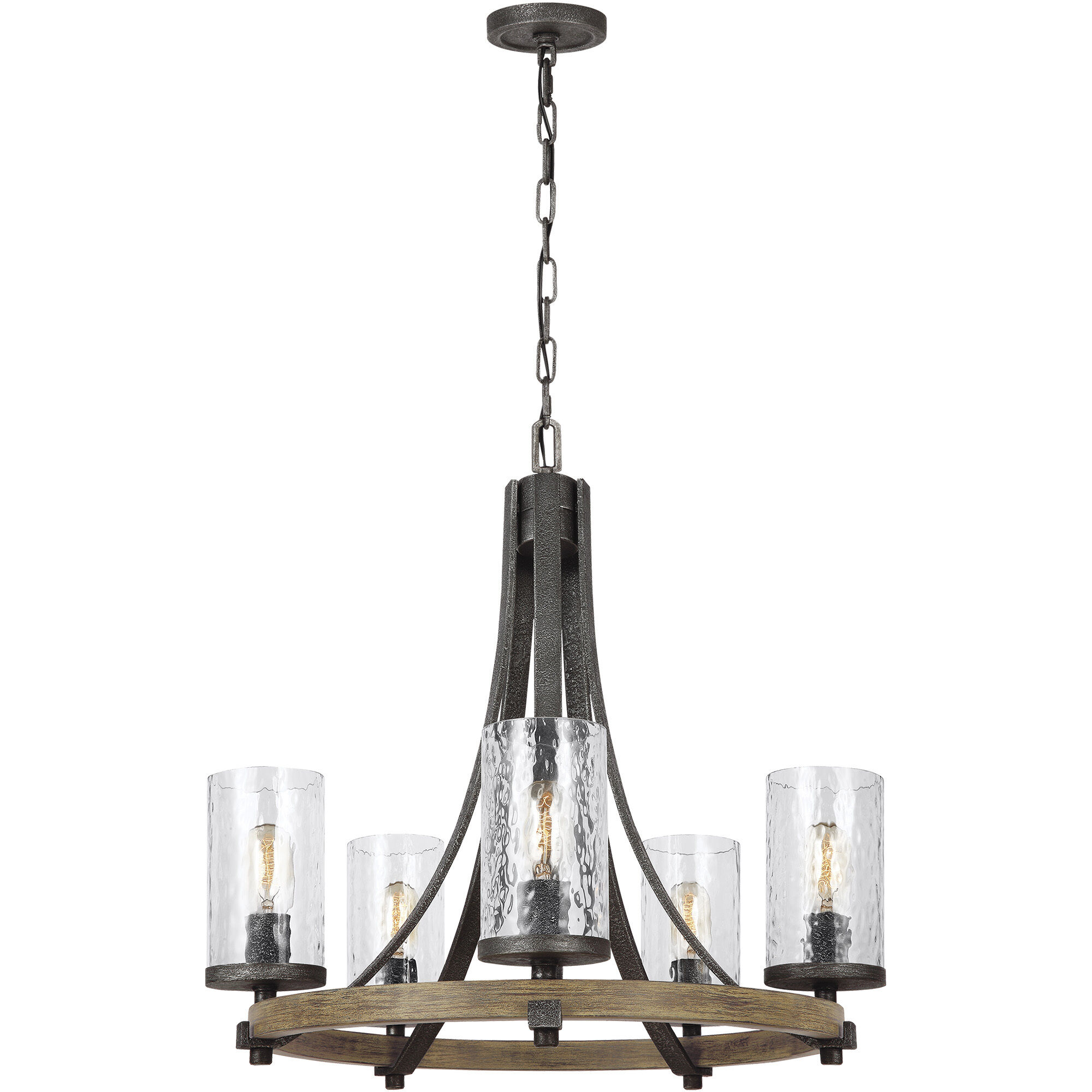 Lanesnoro 5 Light 24 inch Distressed Weathered Oak and Slated Grey Metal Chandelier Ceiling Light