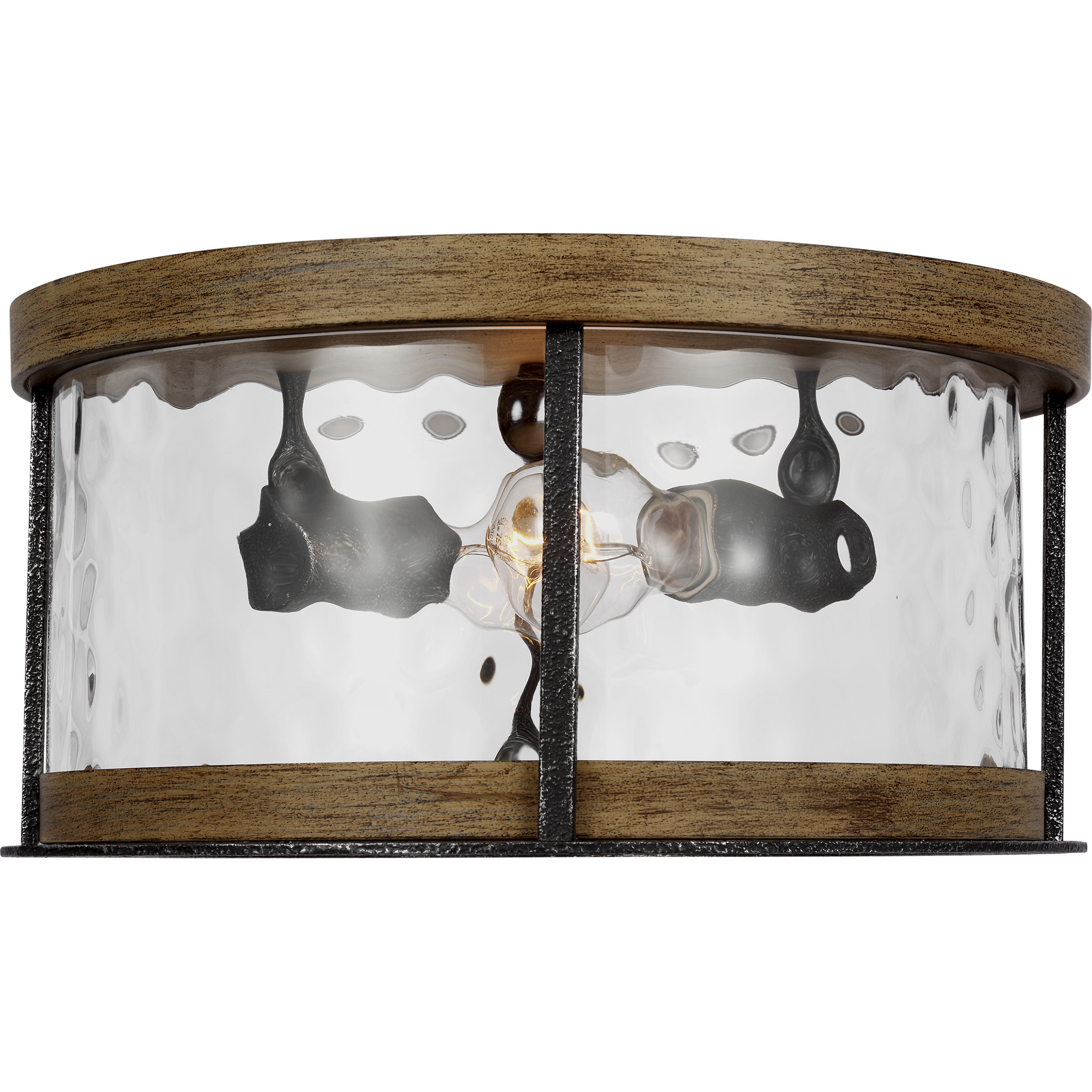 Lanesnoro 2 Light 13.75 inch Distressed Weathered Oak / Slate Grey Metal Flush Mount Ceiling Light