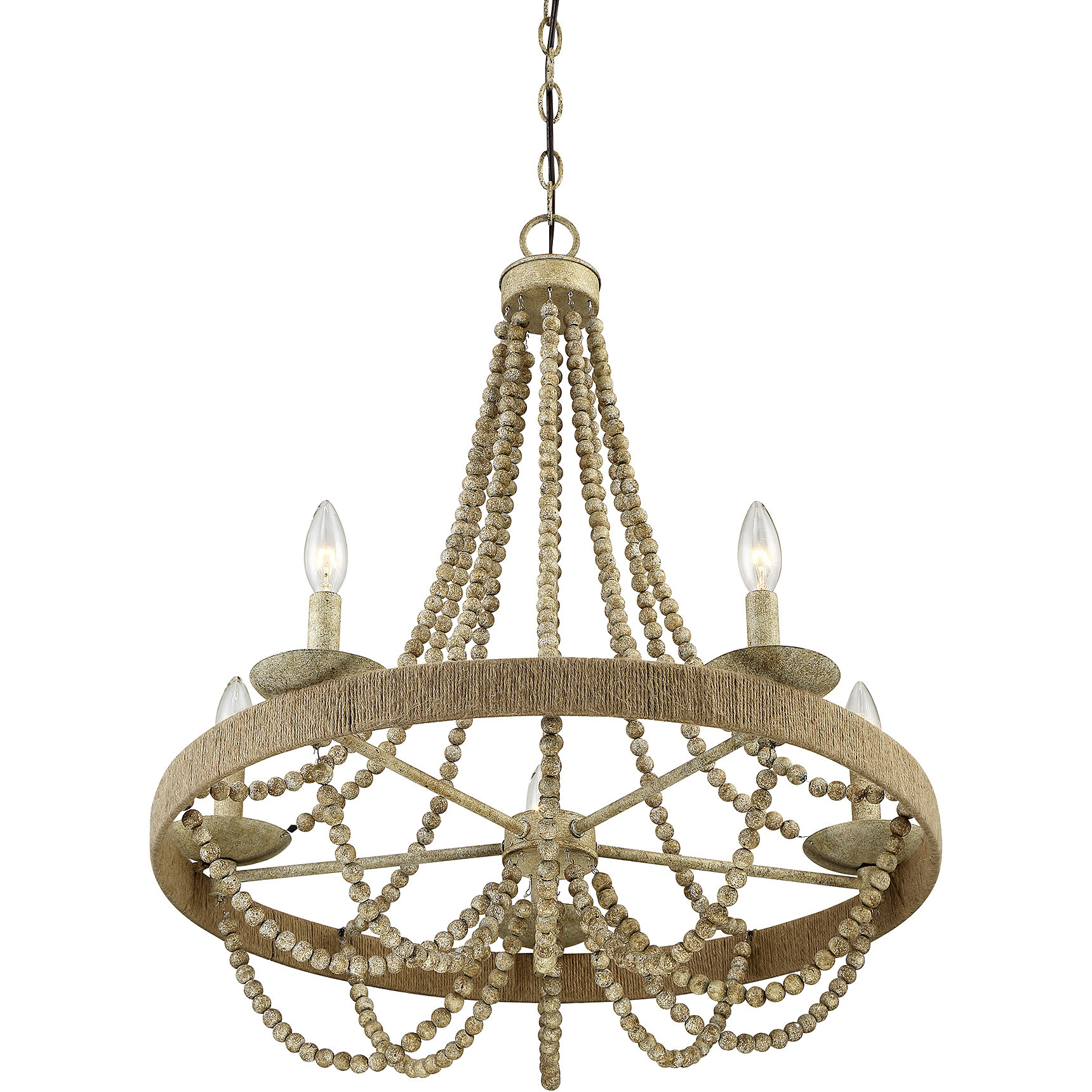 Ridgecraft Five-Light Bead ChandelierRidgecraft 5 Light 26 inch Natural Wood with Rope Chandelier Ceiling Light