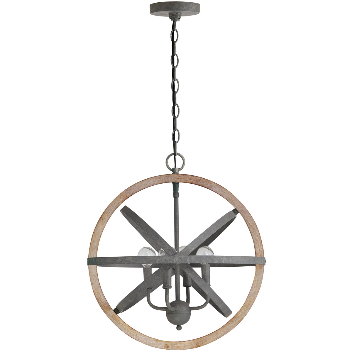 Chandler 4 Light 18 inch Iron and Wood Pendant Ceiling Light