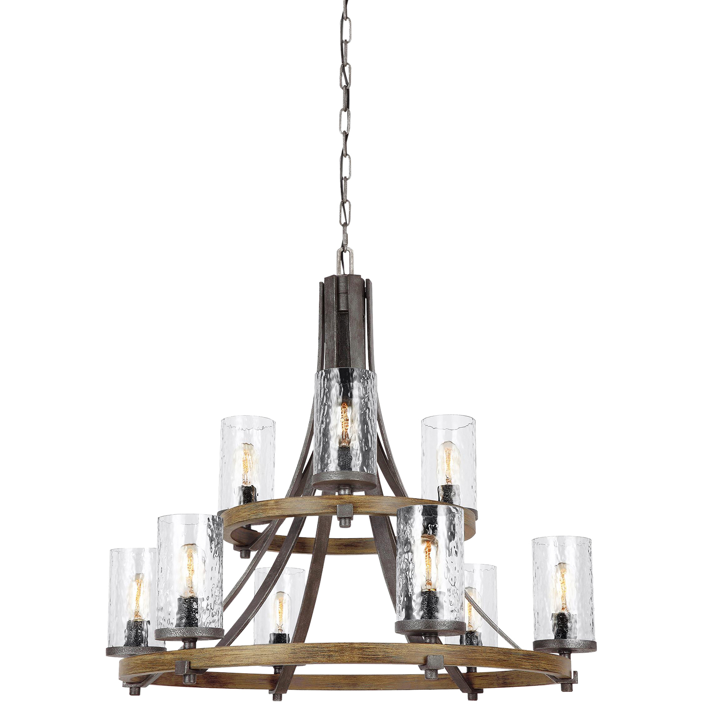 Lanesnoro 9 Light 32.75 inch Distressed Weathered Oak and Slated Grey Metal Chandelier Ceiling Light