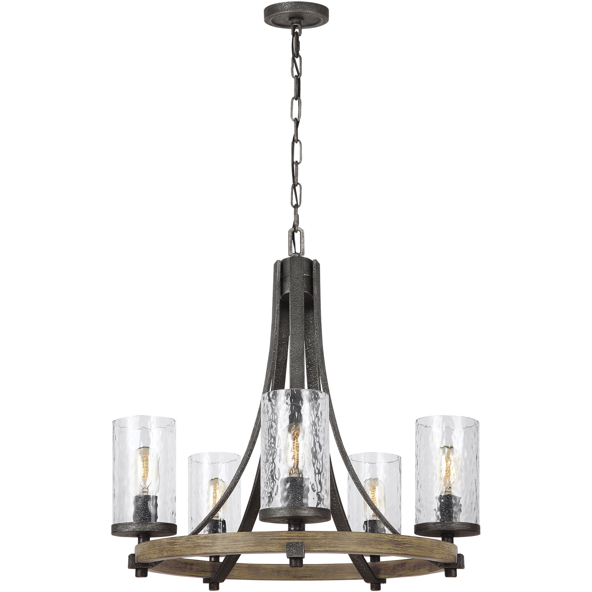 Lanesnoro 5 Light 24 inch Distressed Weathered Oak and Slated Grey Metal Chandelier Ceiling Light